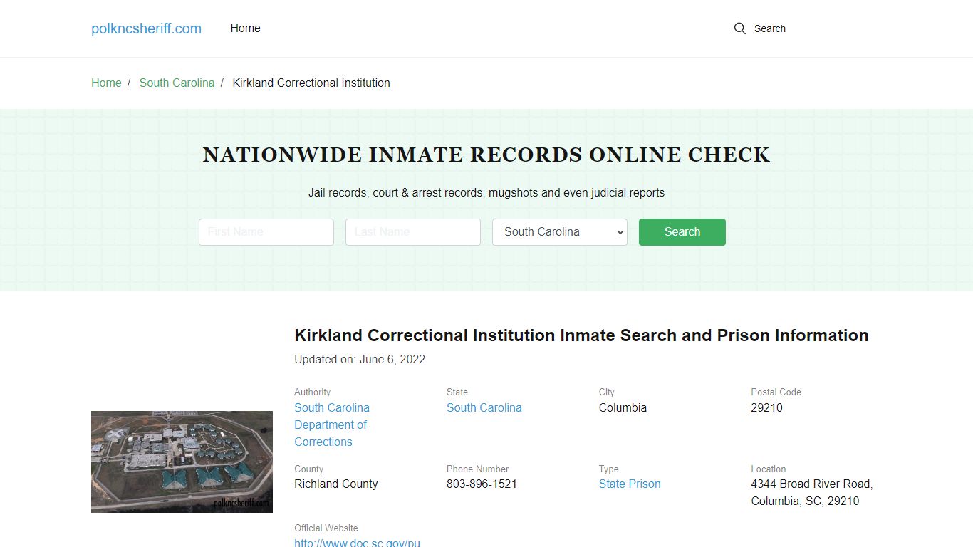 Kirkland Correctional Institution Inmate Search, Visitation, Phone no ...