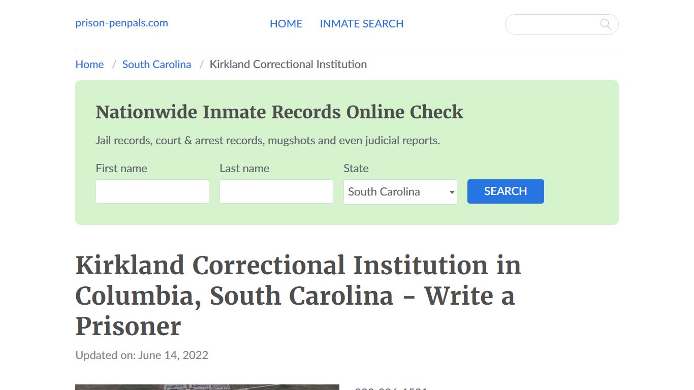 Kirkland Correctional Institution in Columbia, South Carolina - Write a ...